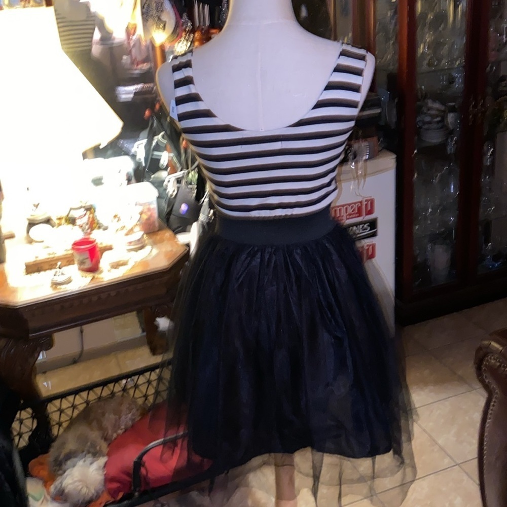 Black Poppy Small dress. Adora. It has Black & cream stripes top and black skirt - Picture 4 of 5